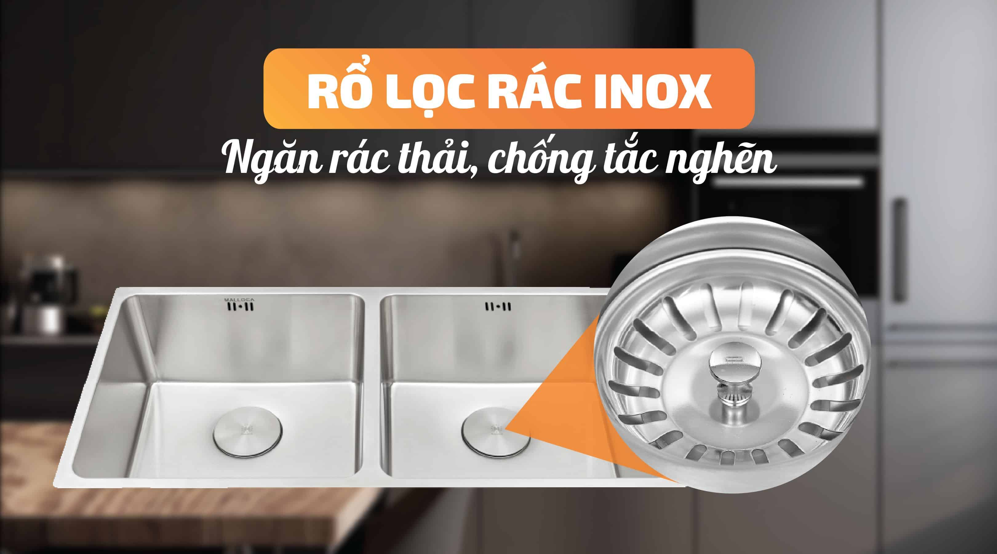 Chậu rửa chén Malloca - Rổ lọc rác bằng Inox